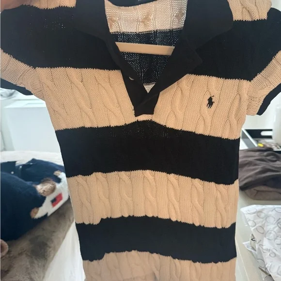 Polo by Ralph Lauren Black and White Cable Knit Tee - Picture 2 of 2